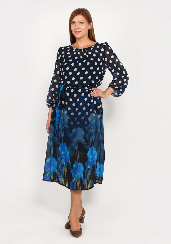 Платье шифоновое с принтом горох шир.  580, рис. 1