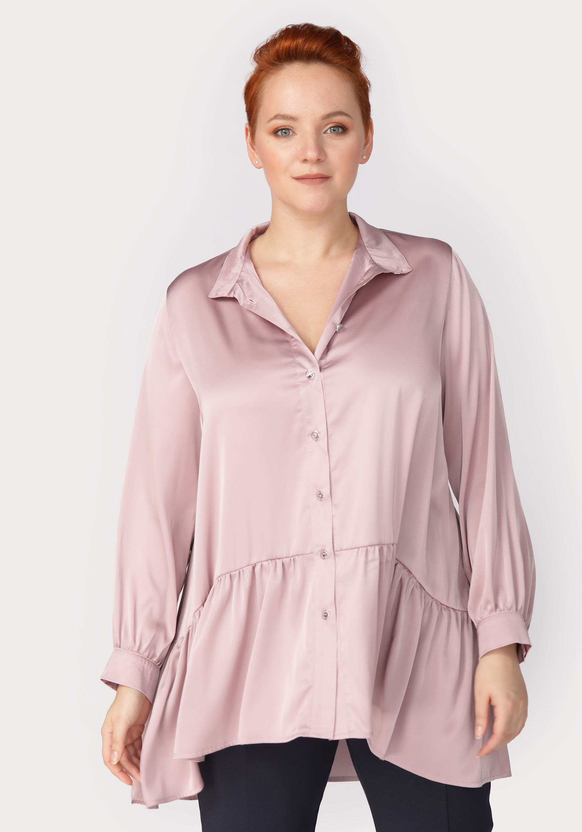 блуза с притачным воланом на сборке Блуза с воланом по низу
