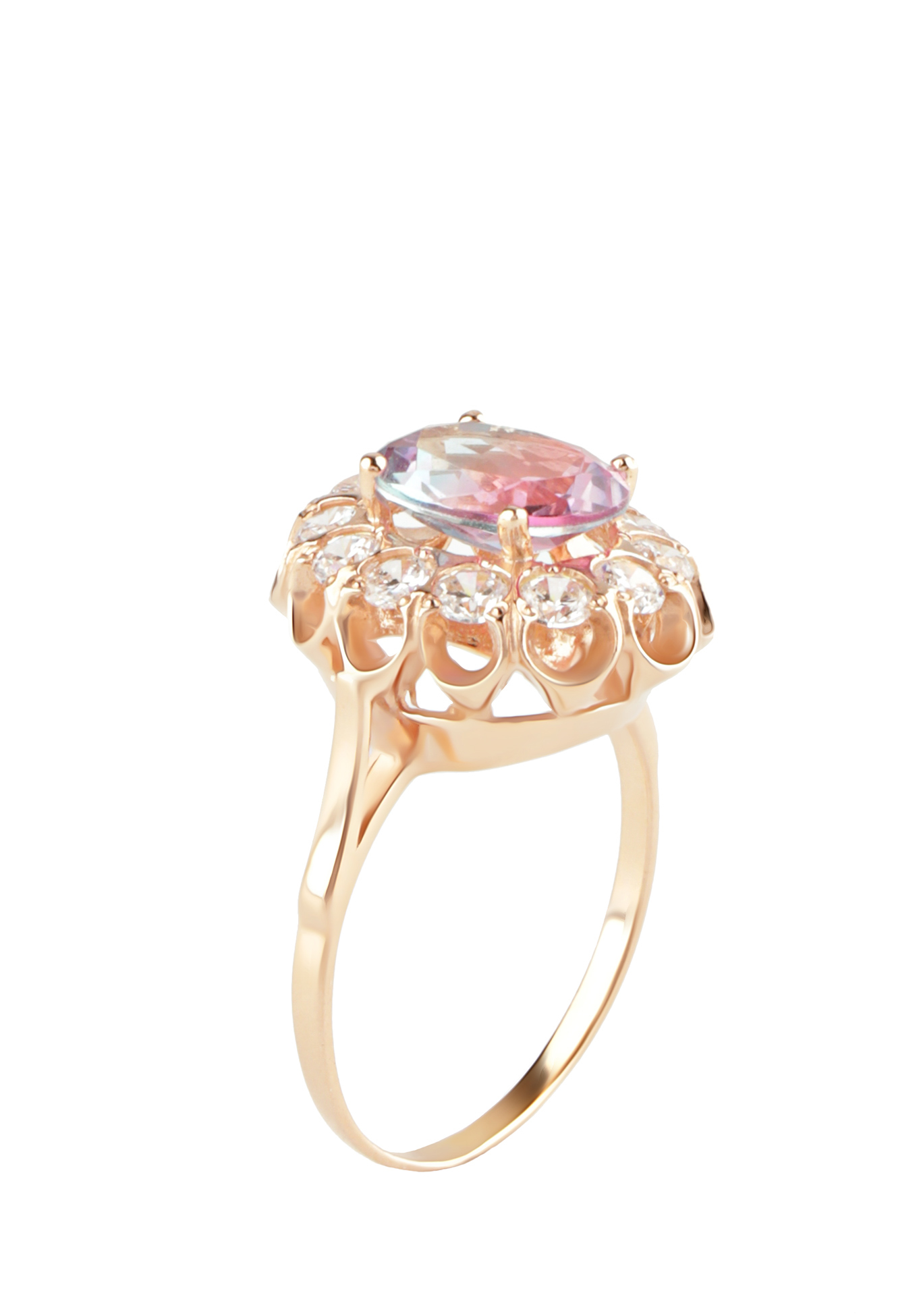 Серебряное кольцо "Розалина" Бриллианит. Серебряная линия, размер 21, цвет розовый кластер - фото 1