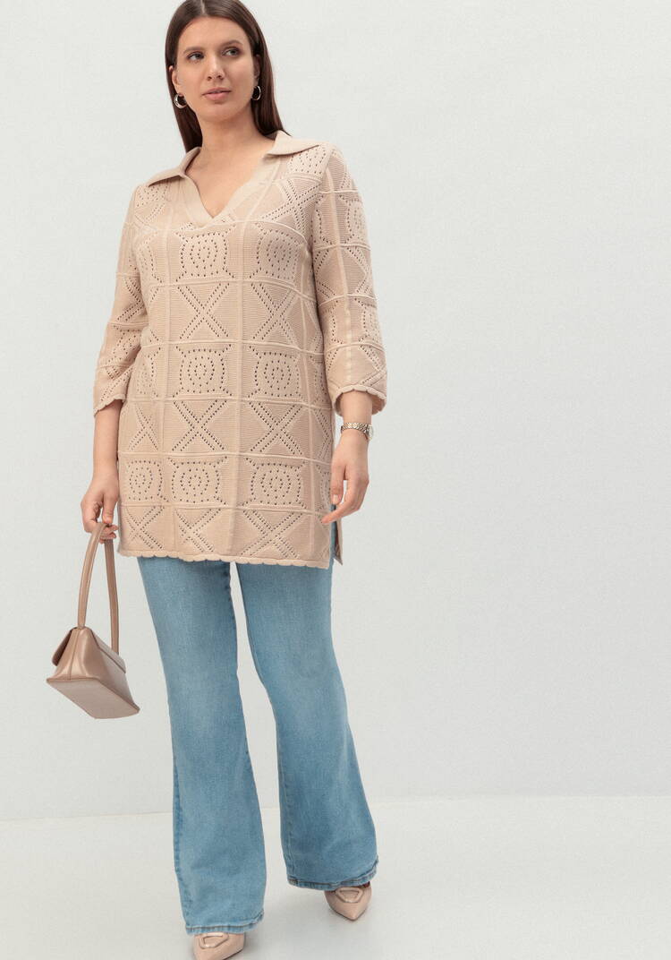 Туника с ажурным рисунком и воротником поло шир.  750, рис. 23