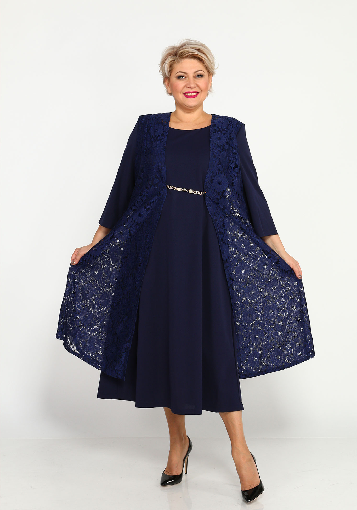 Платье с кружевной накидкой Bianka Modeno, размер 48, цвет синий - фото 6