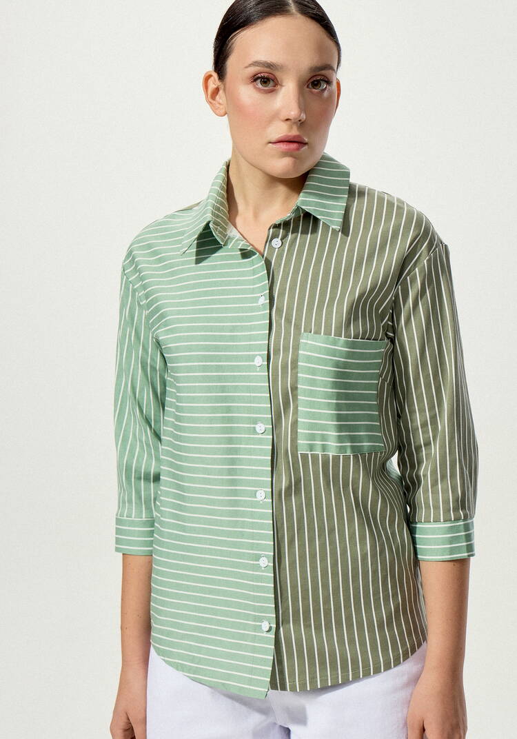 Рубашка в полоску колор-блок шир.  750, рис. 7