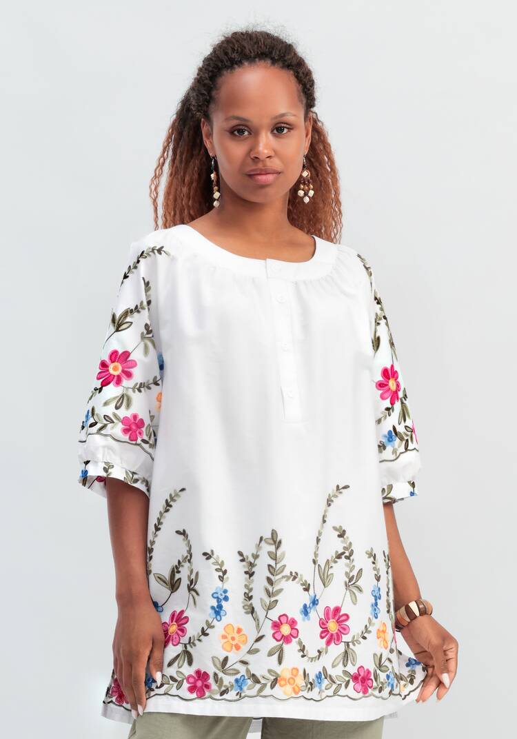 Блуза с цветочной вышивкой и рукавом реглан шир.  750, рис. 19