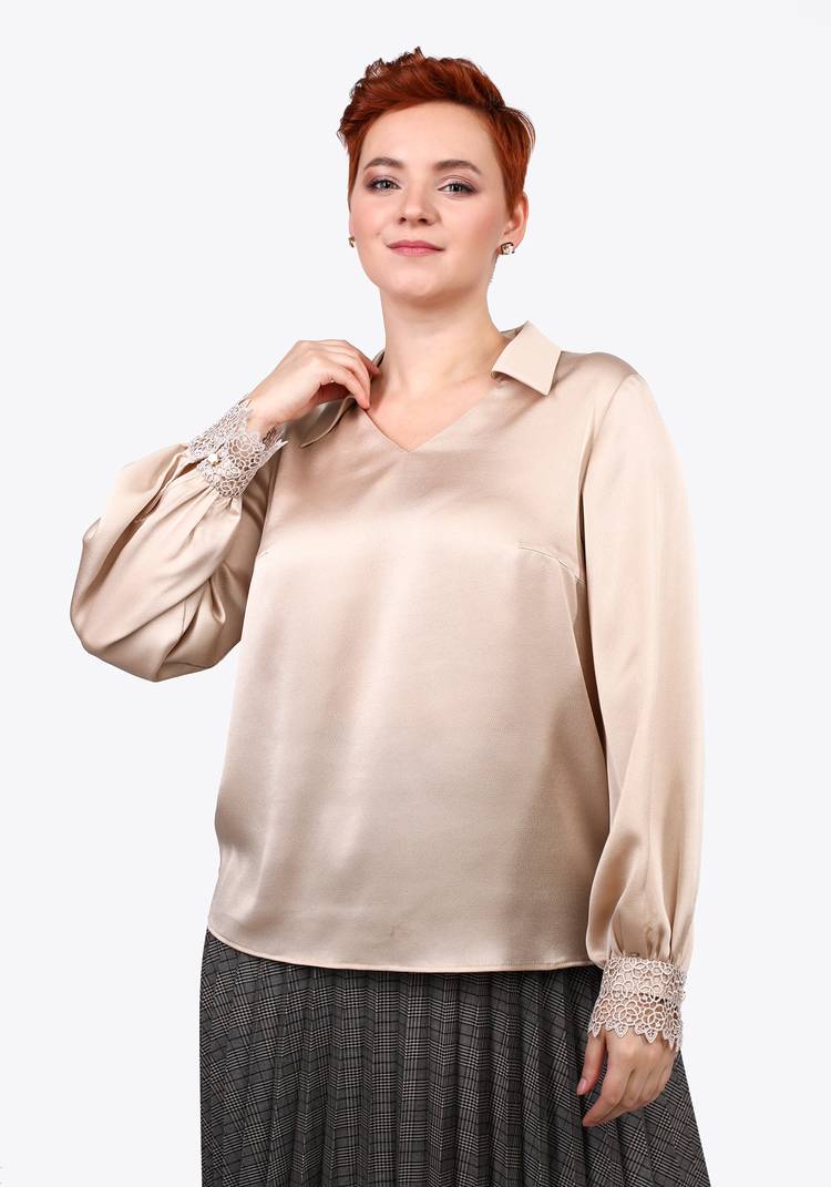 Блуза с отложным воротником и кружевом шир.  750, рис. 4