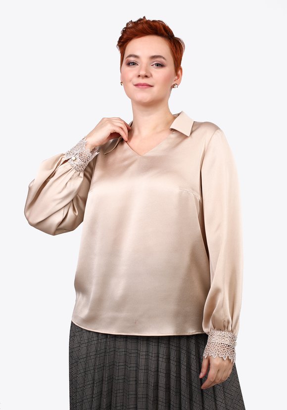 Блуза с отложным воротником и кружевом шир.  580, рис. 4