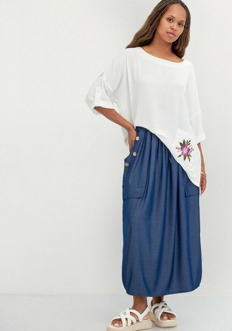 Юбка оригинального кроя с декором из пуговиц шир.  750, рис. 16