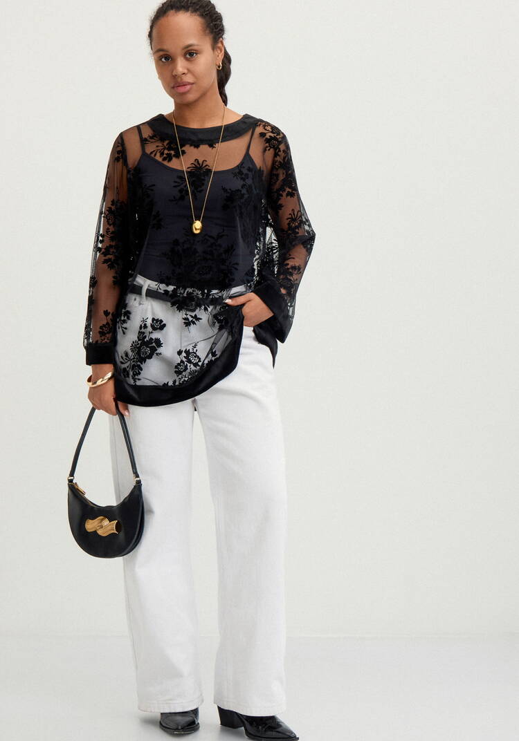 Блуза из сетки с бархатным принтом шир.  750, рис. 2