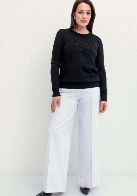 Джемпер с цветочной вышивкой и стразами шир.  580, рис. 2