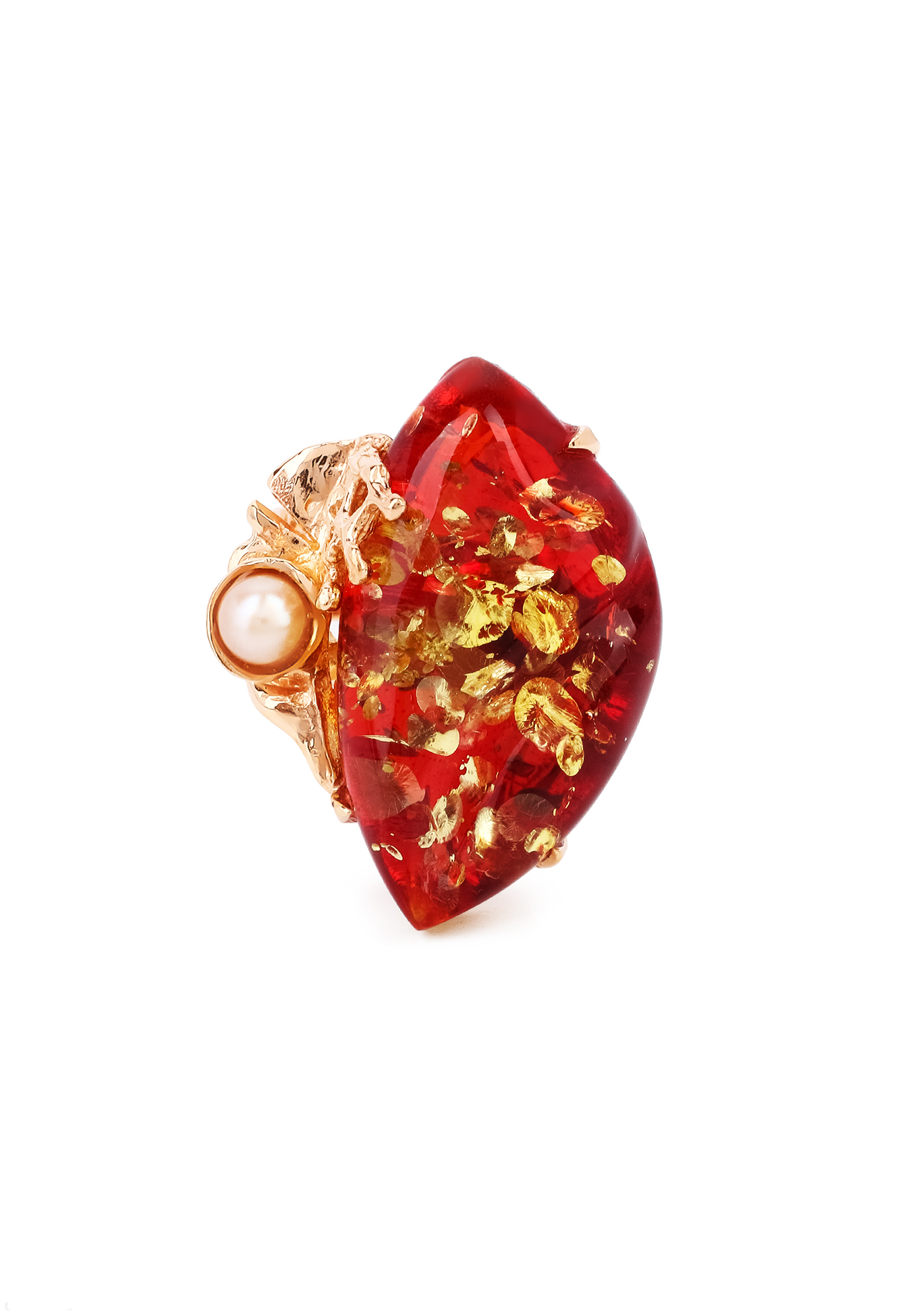 Кольцо серебряное "Чувственная грация" Янтарная волна, цвет красный перстень - фото 4