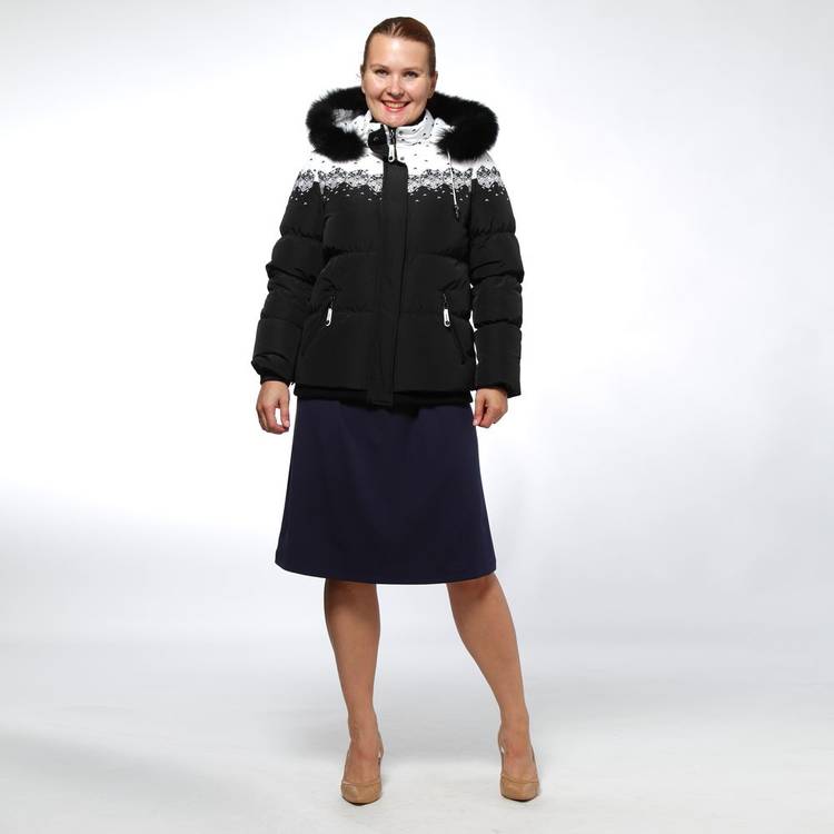 Куртка зимняя с капюшоном и принтом Снежинки шир.  750, рис. 1