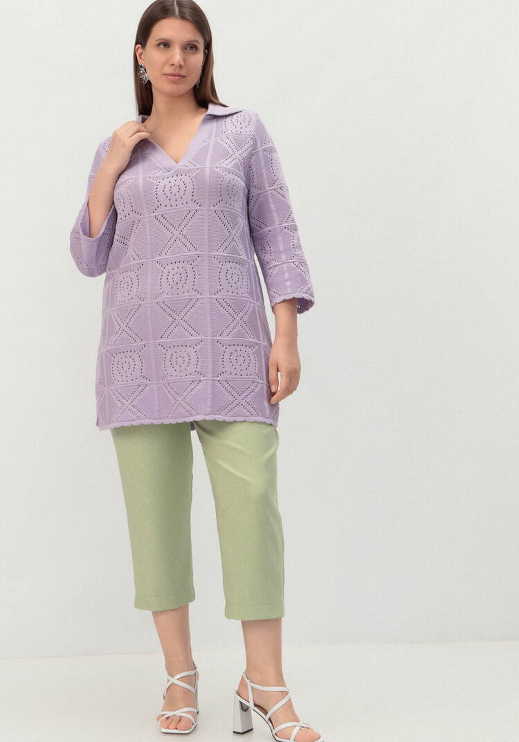 Туника с ажурным рисунком и воротником поло шир.  750, рис. 31