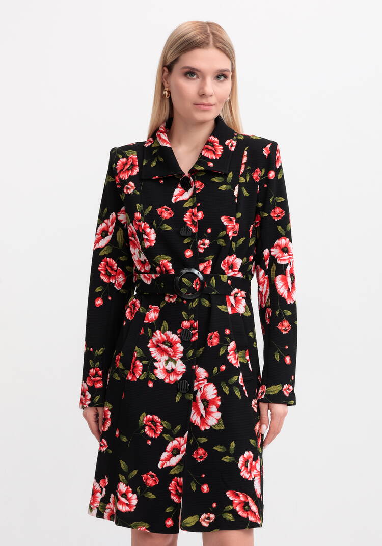 Платье на поясе с ярким принтом шир.  750, рис. 4