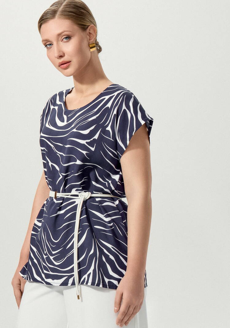 Блуза свободная с полосатым принтом шир.  750, рис. 6