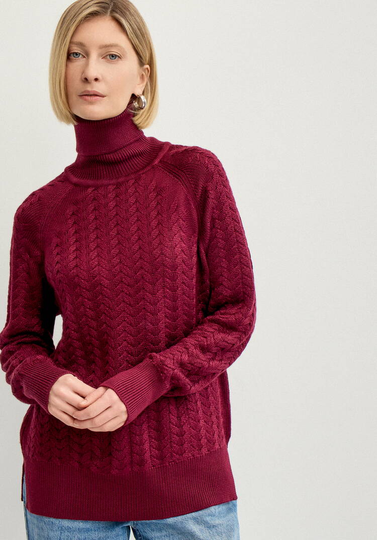 Свитер вязаный с косами и высоким горлом шир.  750, рис. 21