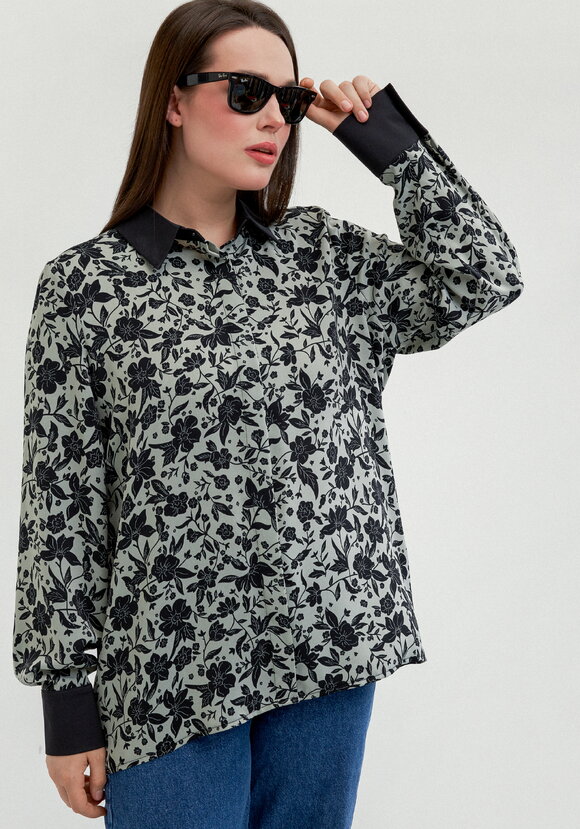 Блуза с контрастными манжетами и воротом шир.  580, рис. 9