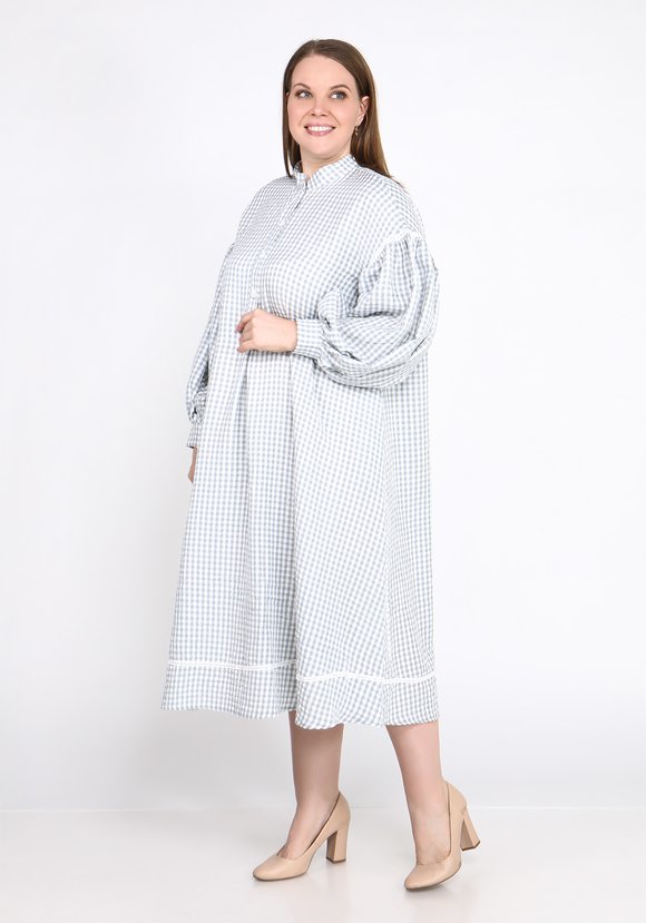 Платье в клетку с рукавами буфами шир.  580, рис. 7