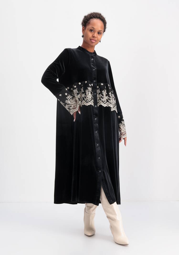 Платье бархатное с кружевом по кокетке шир.  750, рис. 9