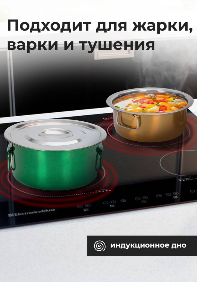 Набор посуды из нержавеющей стали с крышками шир.  750, рис. 3