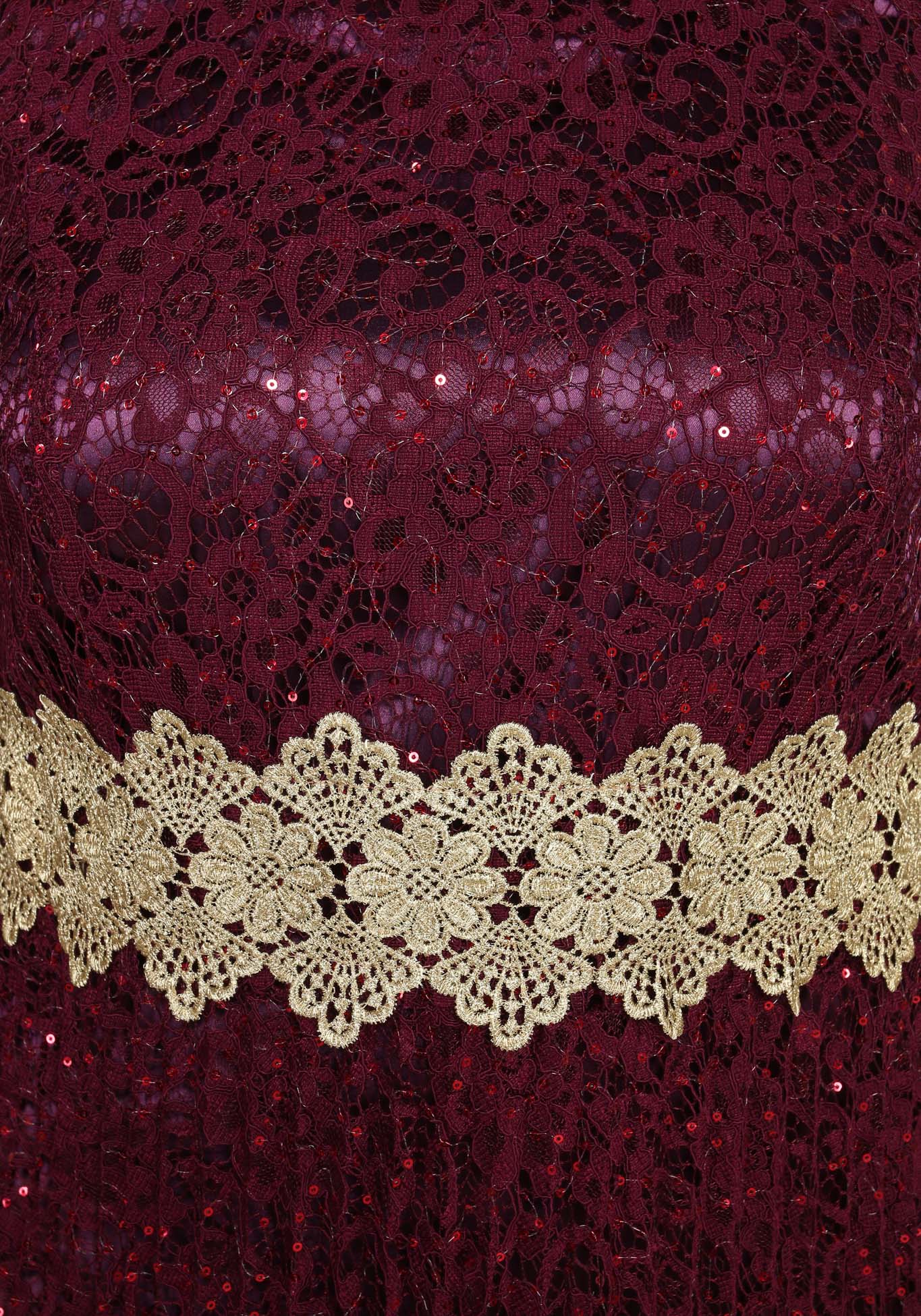 Платье-макси с кружевными вставками Bel Fiore, размер 50, цвет баклажановый - фото 5