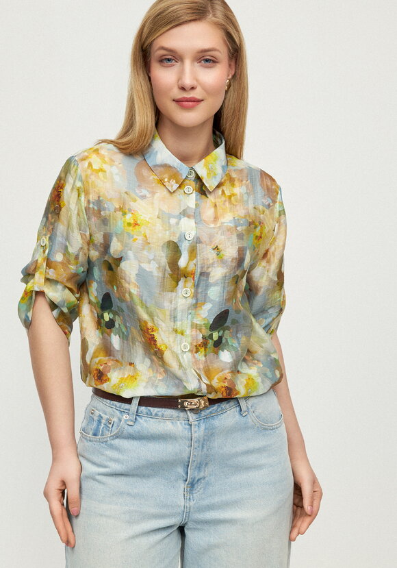 Блуза изо льна Цветочная соната шир.  580, рис. 16