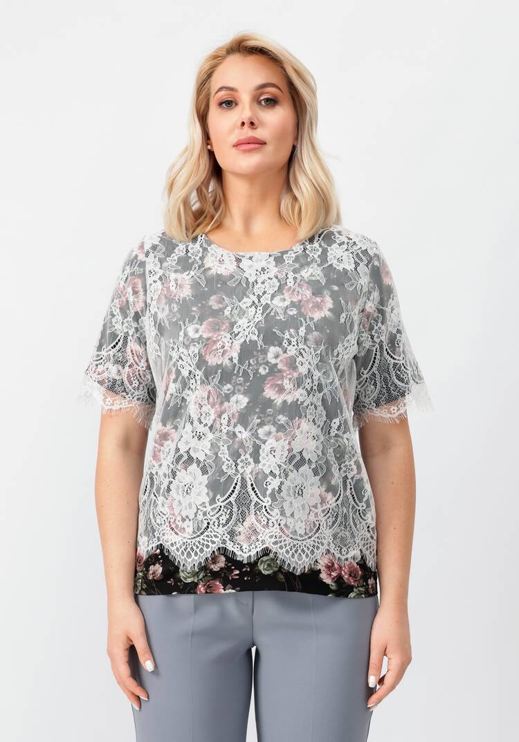 Блуза цветочная с кружевом шир.  750, рис. 12