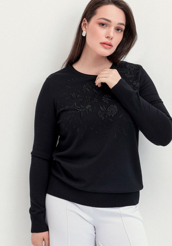 Джемпер с цветочной вышивкой и стразами шир.  580, рис. 6