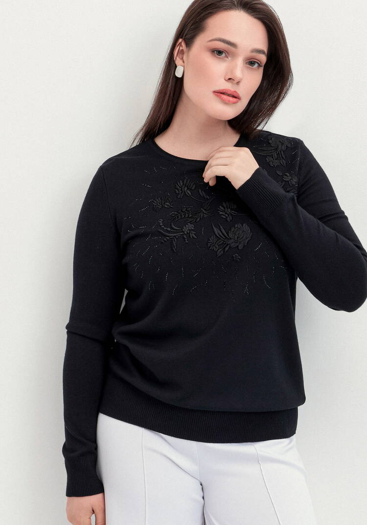 Джемпер с цветочной вышивкой и стразами шир.  750, рис. 6