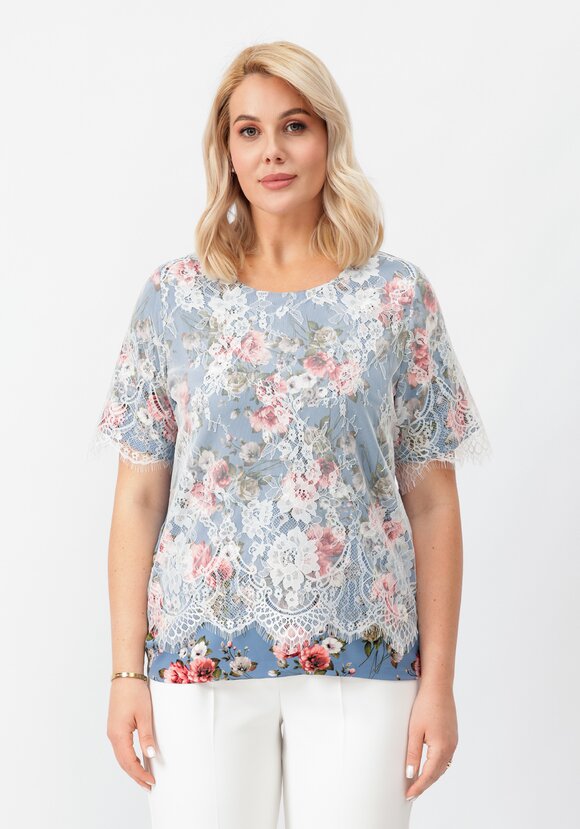 Блуза цветочная с кружевом шир.  580, рис. 18