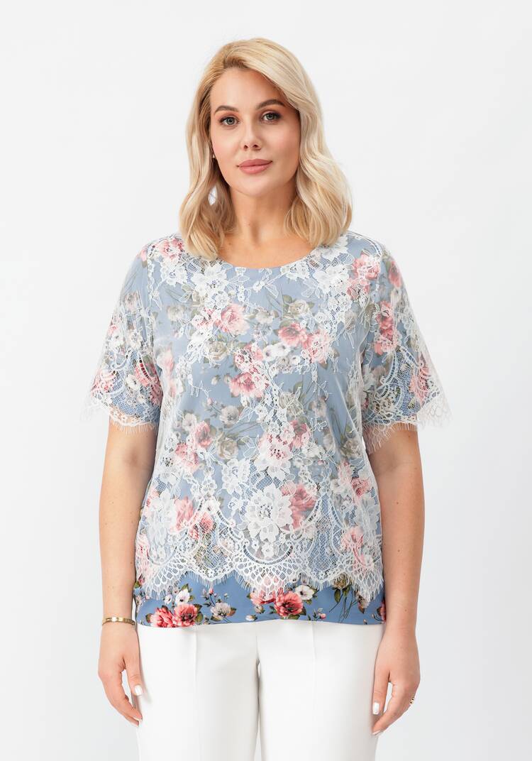 Блуза цветочная с кружевом шир.  750, рис. 18