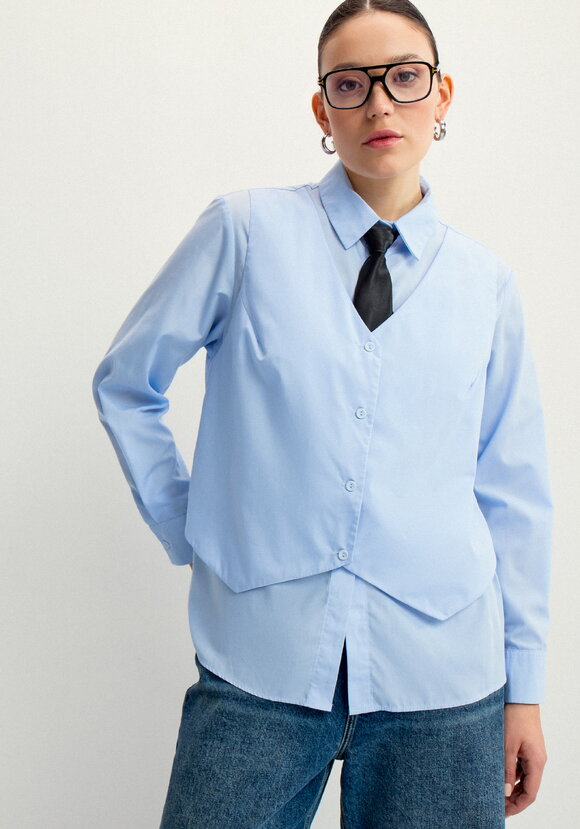 Блуза с имитацией жилетки свободного кроя шир.  580, рис. 1