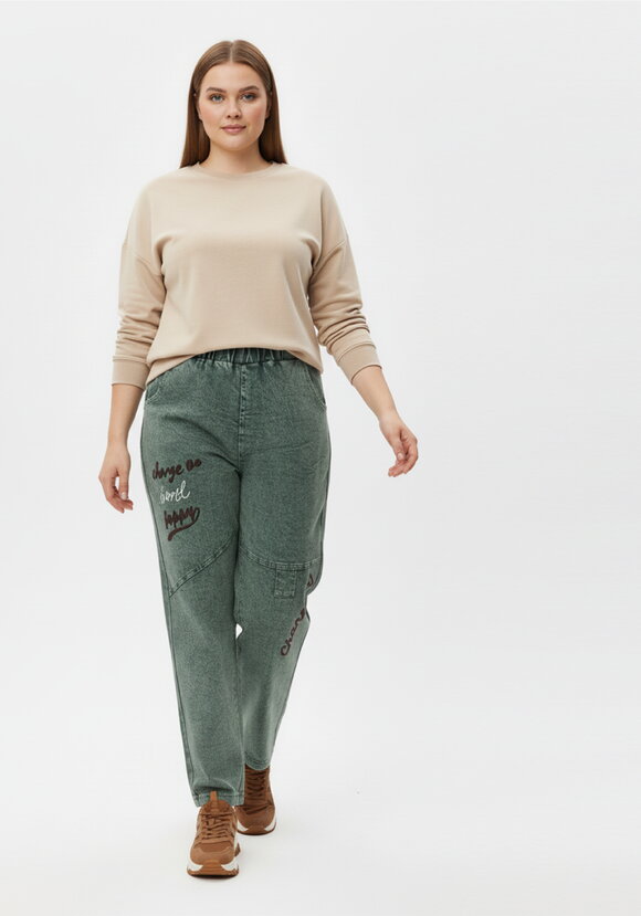 Джинсы с вышивкой на резинке шир.  580, рис. 6