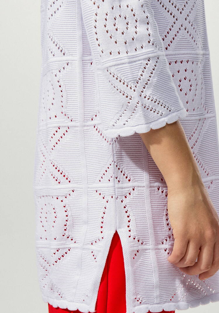 Туника с ажурным рисунком и воротником поло шир.  750, рис. 6