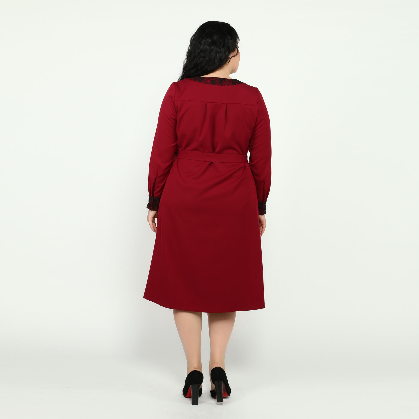 Платье с поясом и длинным рукавом Elletto Life, размер 48, цвет красный - фото 4