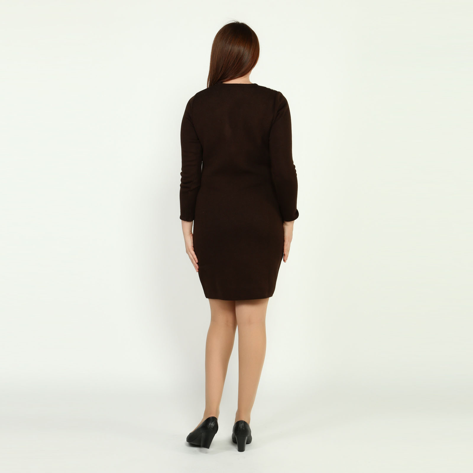 Платье-миди с контрастным узорным рисунком VeraVo, размер 56, цвет шоколадно-бежевый - фото 4