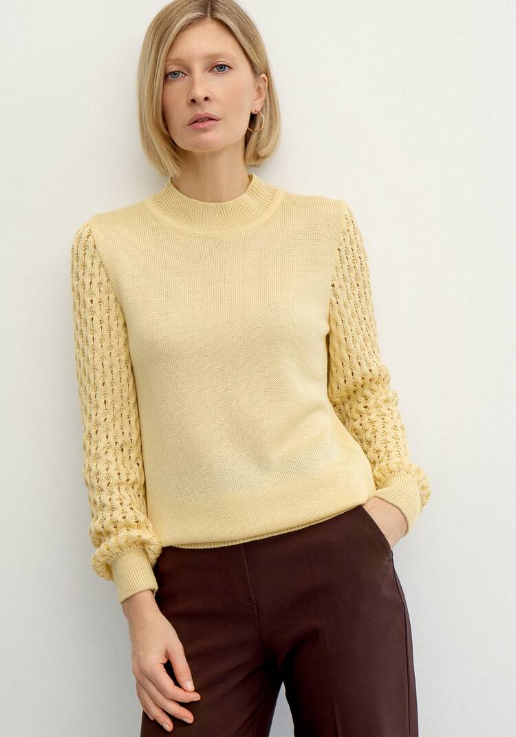 Джемпер с ажурными рукавами объемной вязки шир.  750, рис. 17