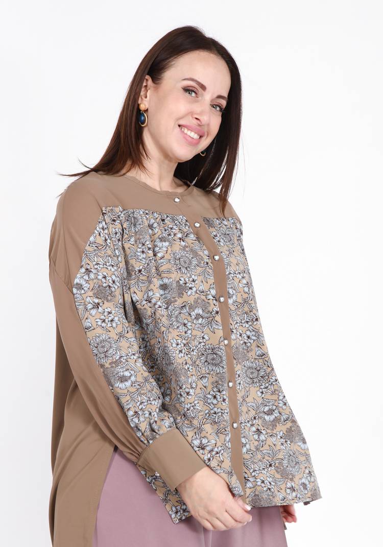 Блуза удлиненная с цветочным принтом шир.  750, рис. 1
