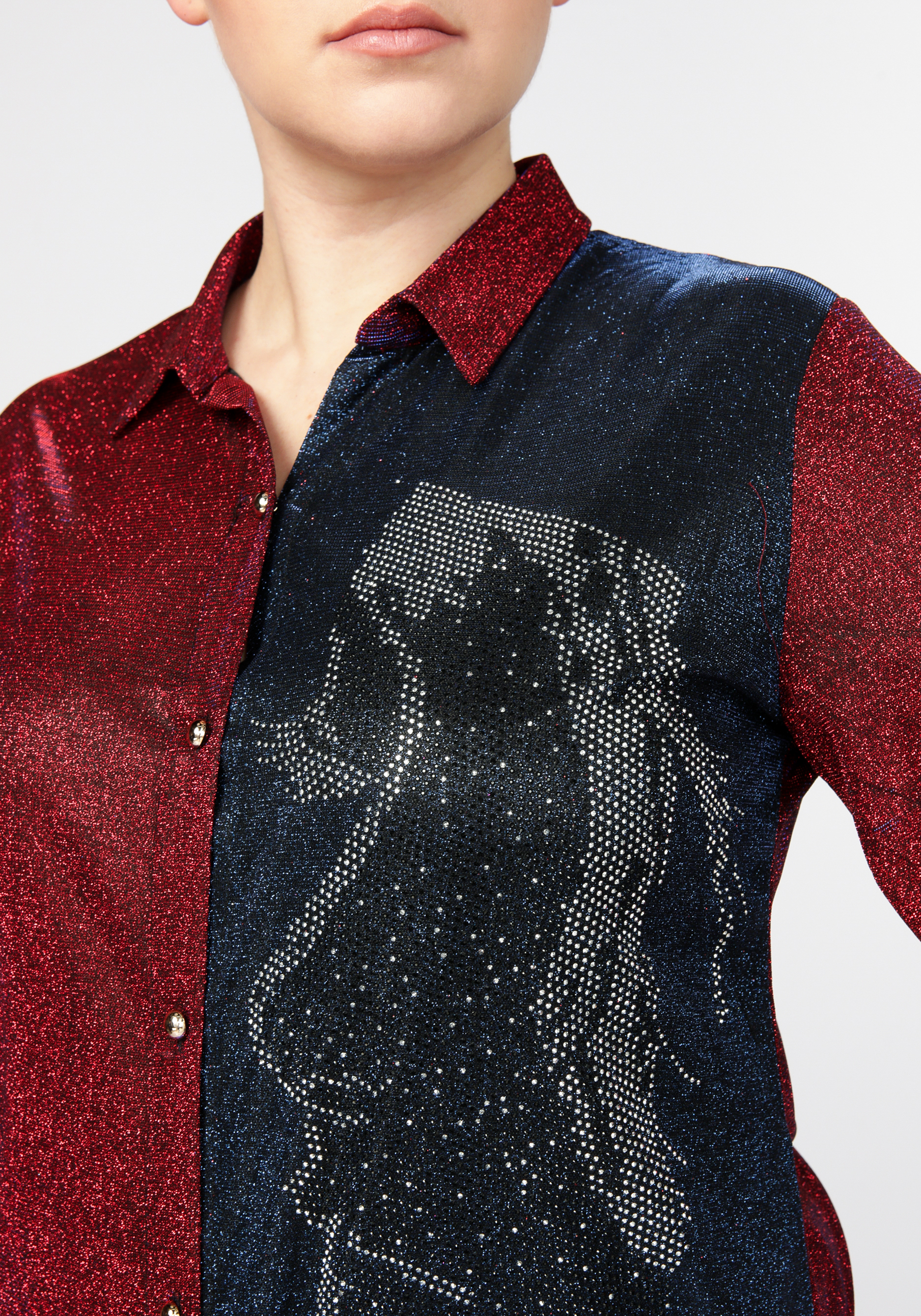 Блуза женская с люрексом «Прекрасный образ», цвет сине-красный, размер 60 - фото 4