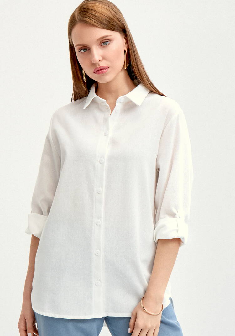Рубашка на пуговицах изо льна шир.  750, рис. 9