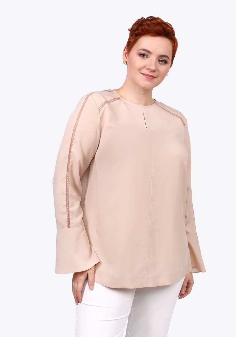 Блуза прямого силуэта с гипюровыми вставками шир.  750, рис. 4