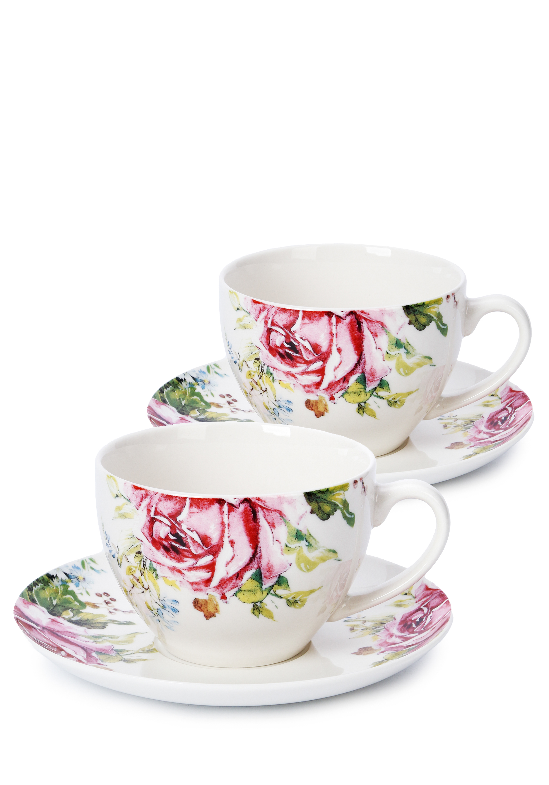 Набор чайных пар из фарфора "Роза", 2 шт. Доляна, цвет белый