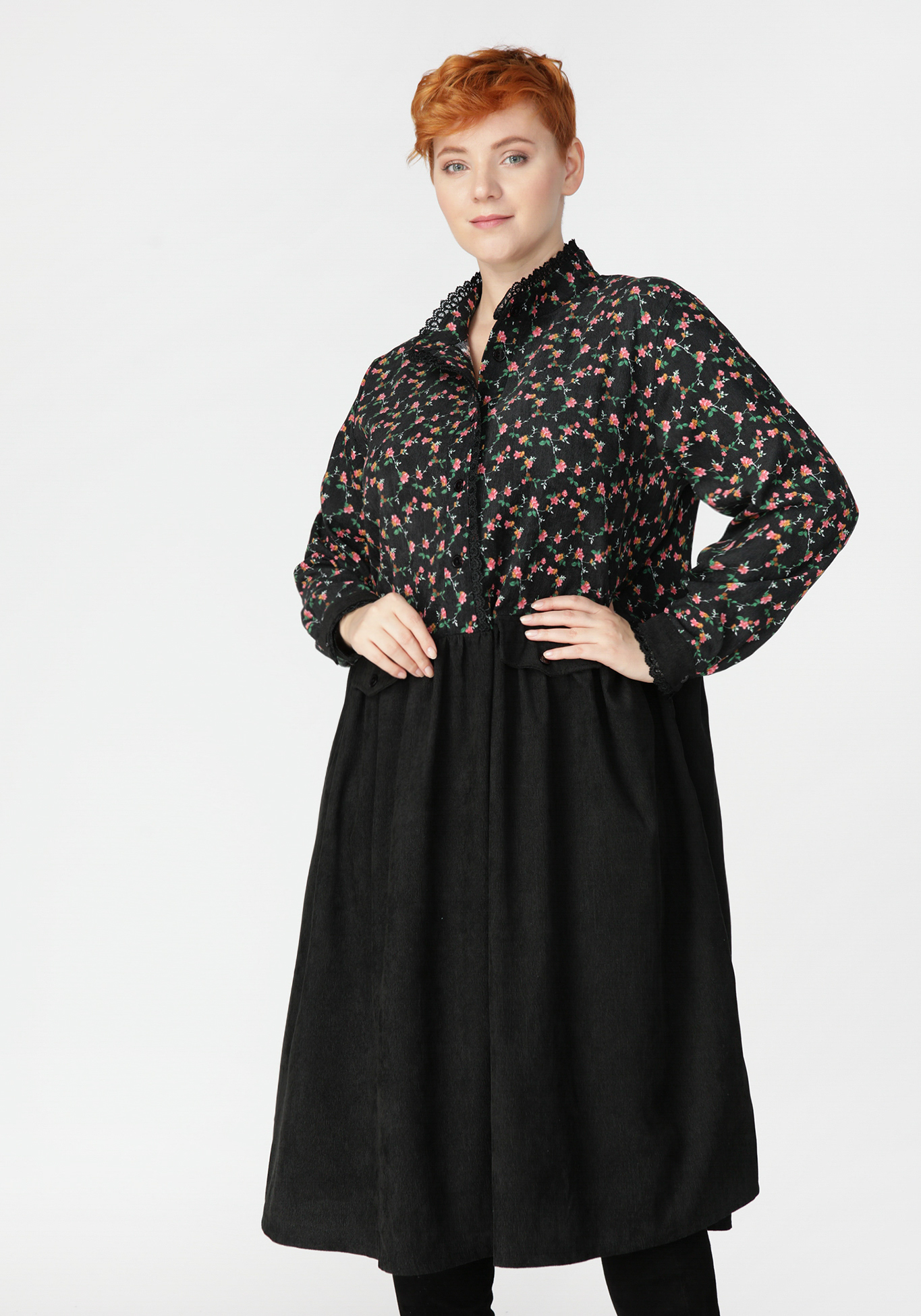 Платье вельветовое с декоративной отделкой Frida, цвет черный, размер 62 - фото 1