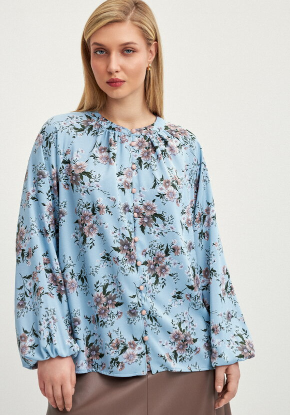 Блуза с цветочным принтом на пугoвицах шир.  580, рис. 4
