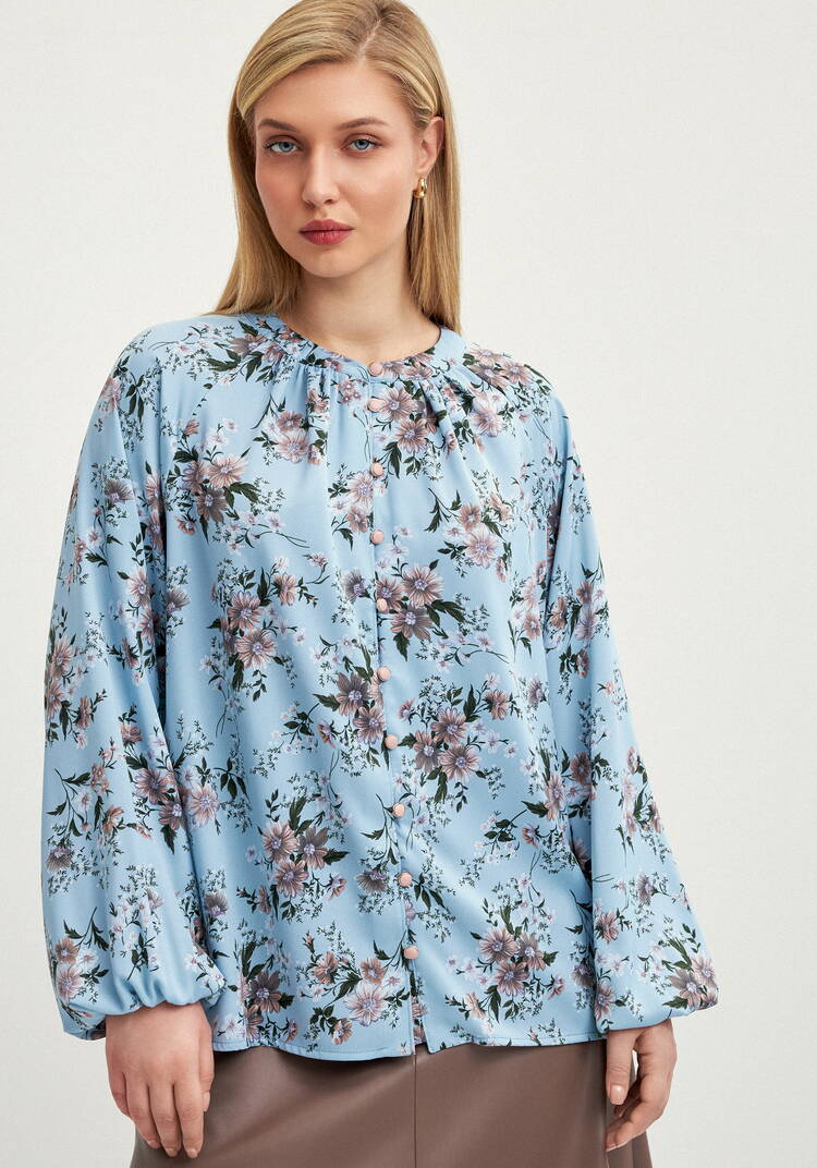 Блуза с цветочным принтом на пугoвицах шир.  750, рис. 4