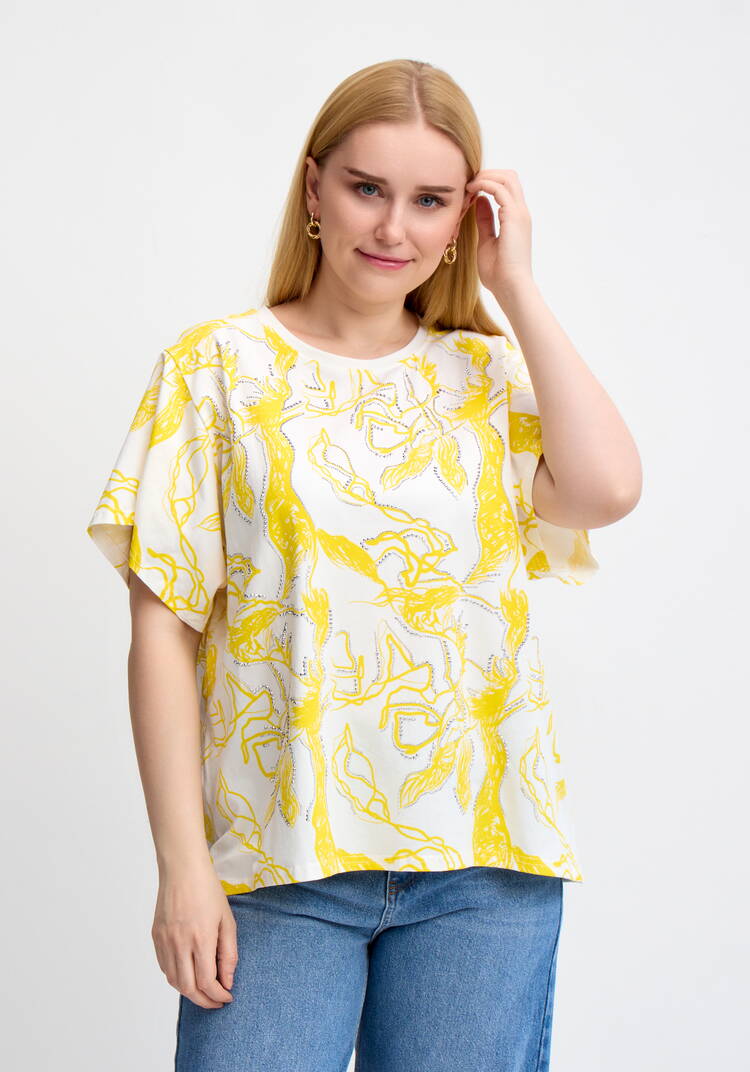 Блуза с оригинальным принтом и стразами шир.  750, рис. 18