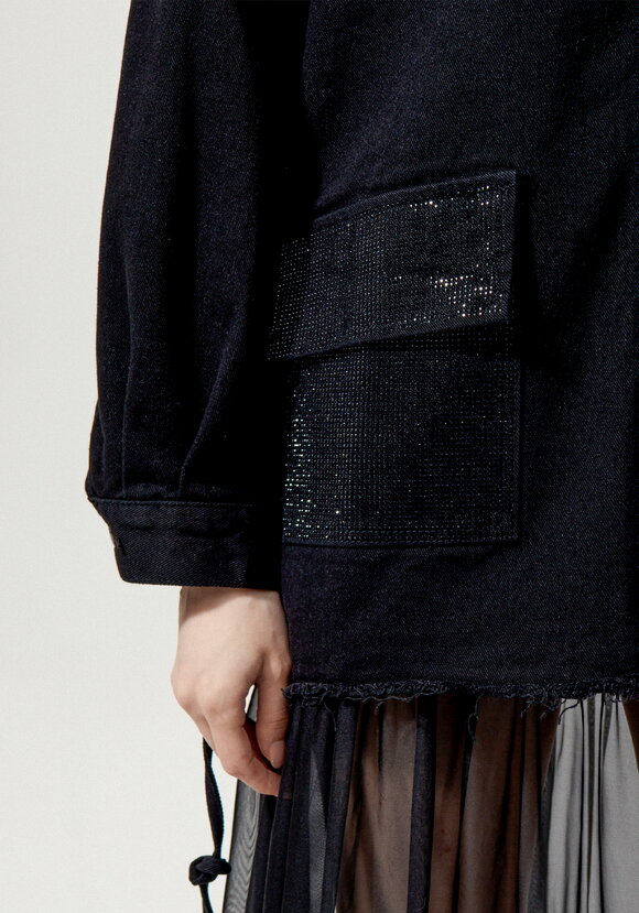 Джинсовая куртка со стразами на карманах шир.  580, рис. 28