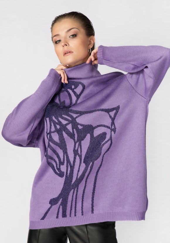 Туника женская с абстракцией и высоким горлом шир.  580, рис. 1