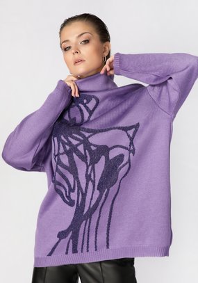 Туника женская с абстракцией и высоким горлом