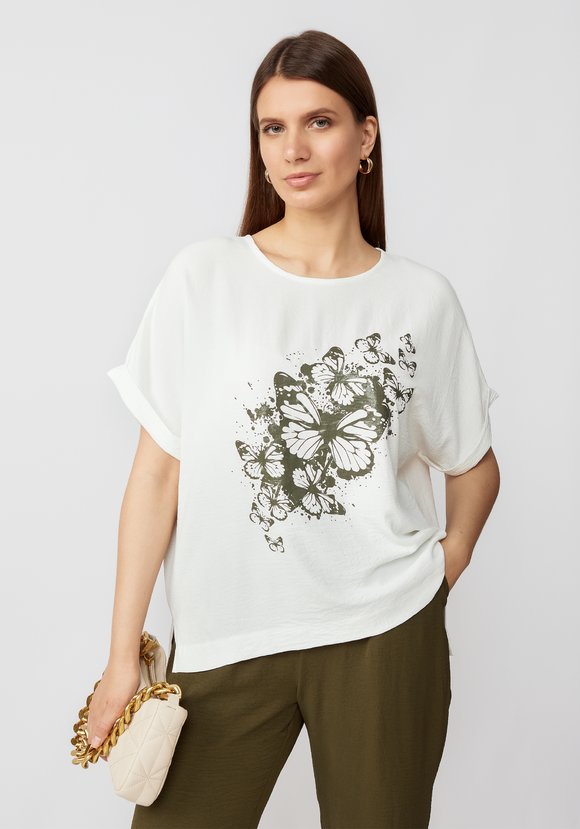 Комплект с ярким принтом на блузе шир.  580, рис. 12