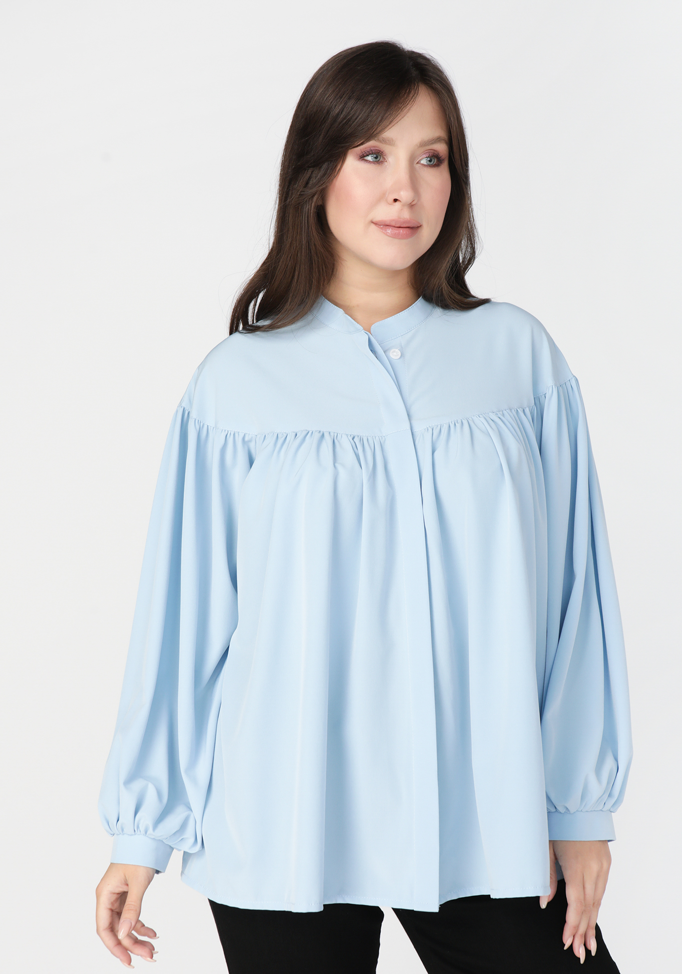 Блуза на супатной застежке с широким рукавом VeraVo, размер 50, цвет голубой - фото 5