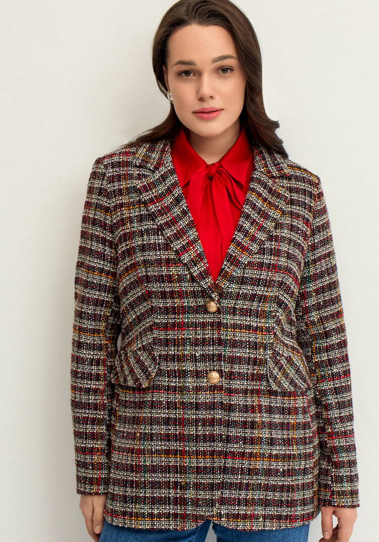 Пиджак из твида в клетку на подкладе шир.  750, рис. 36